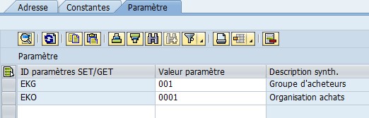 ID paramètre SAP