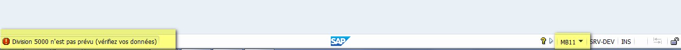 Navigation SAP; message d'erreur 