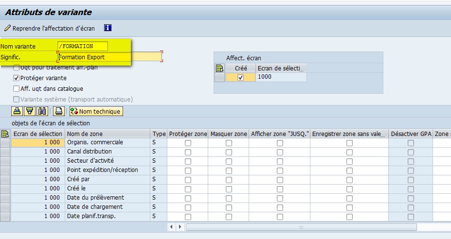 Formation SAP : création variante