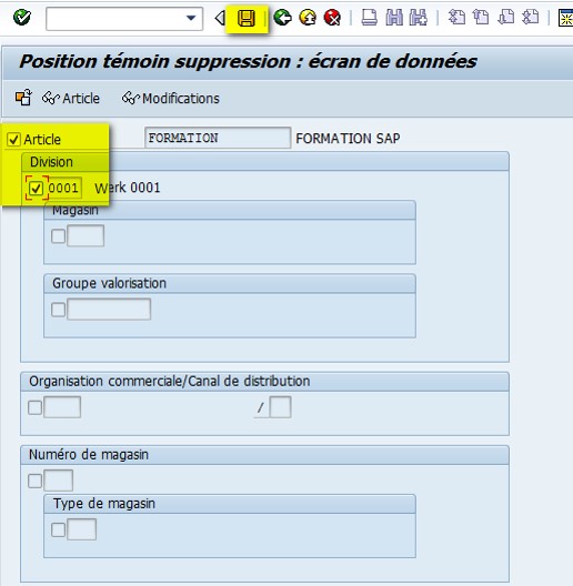 SAP MM06 suppression fiche article