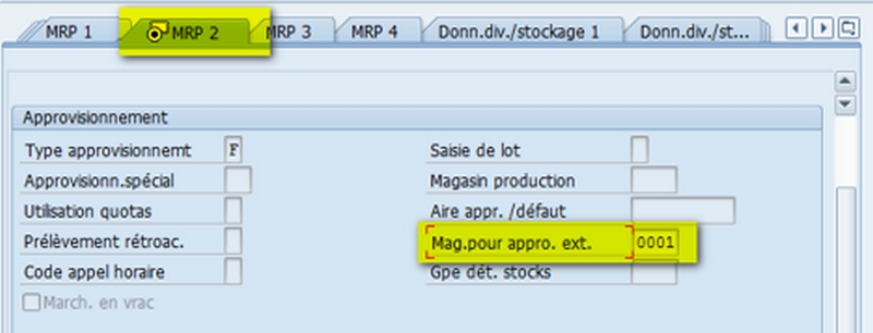 SAP Transaction MM03 Magasin appro externe