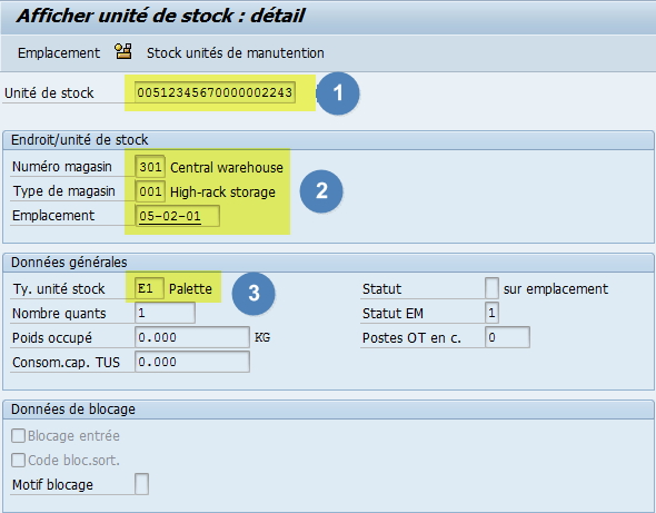 Afficher unité de stock dans le module WM de SAP