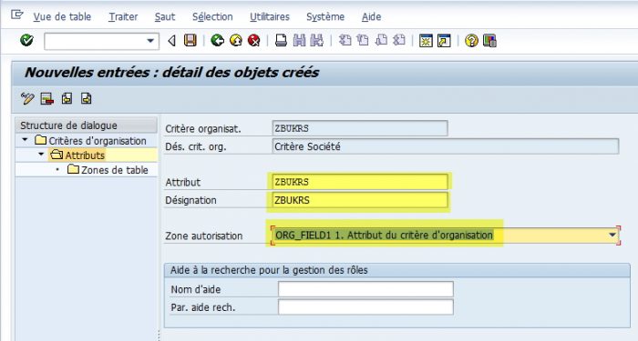 SAP - Gestion des attributs de critères d'organisation