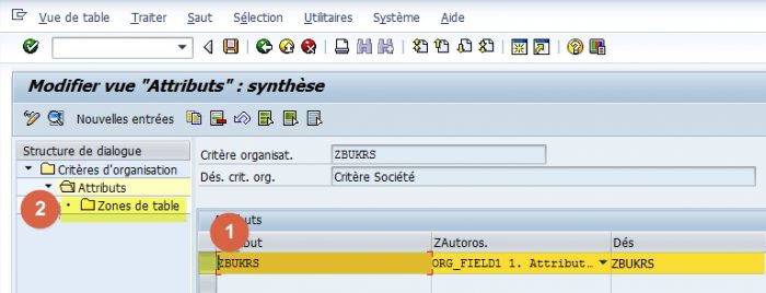 SAP - Gestion des attributs de critère d'organisation