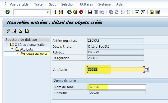 SAP - Gestion des critères d'organisation