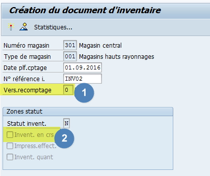 Activation document inventaire WM dans SAP