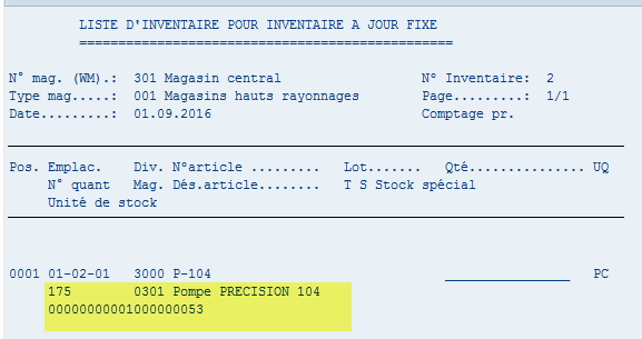 Formulaire inventaire SAP - WM