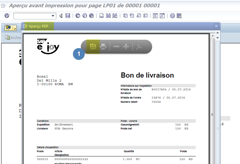 Enregister document SAP en PDF