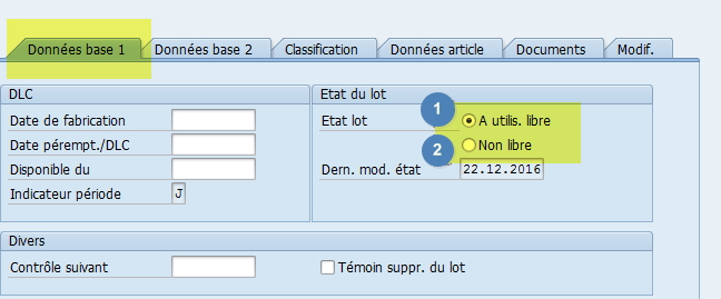 SAP Etat de lot MM