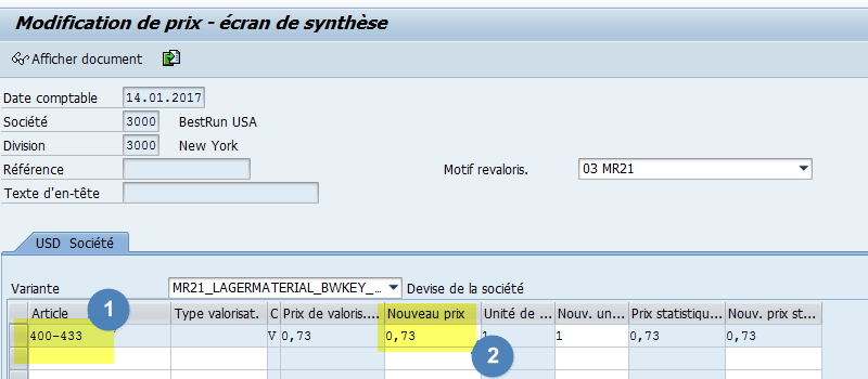 Modifier prix transaction MR21 SAP