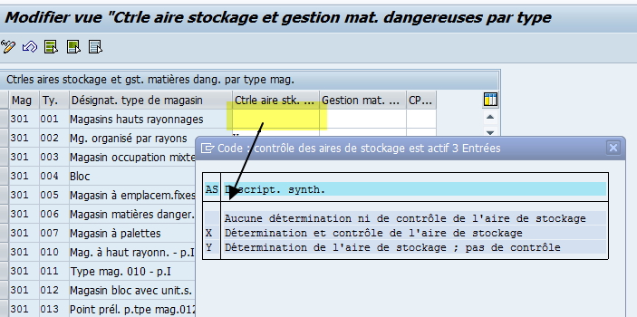 Controle aire de stockage module WM SAP