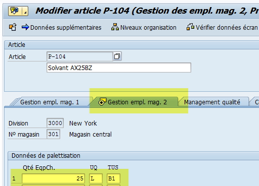 fiche article SAP conditionnement WM TUS