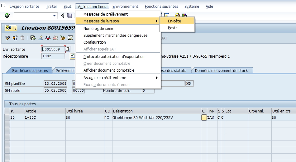 VL03N Message edition document SAP