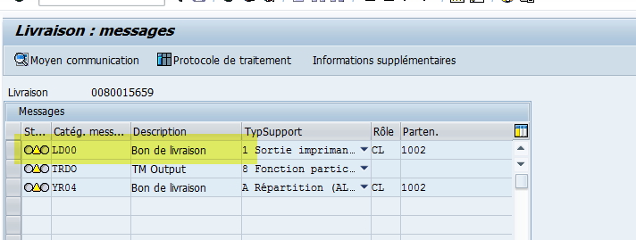 Détermination Message SAP