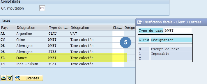 Gestion taxe fiche client SAP