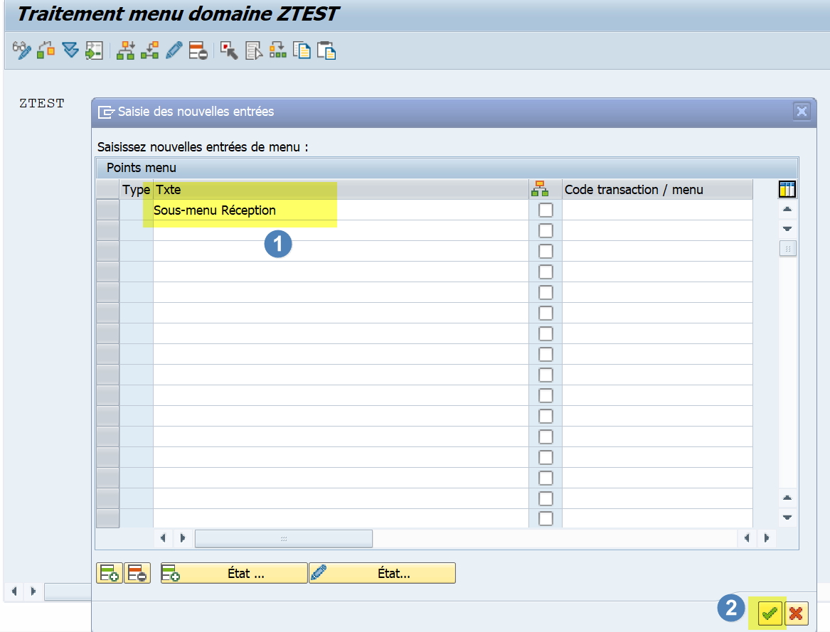 code transaction dans menu sap