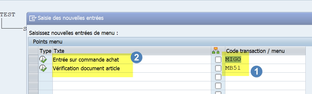créer code transaction sap dans menu