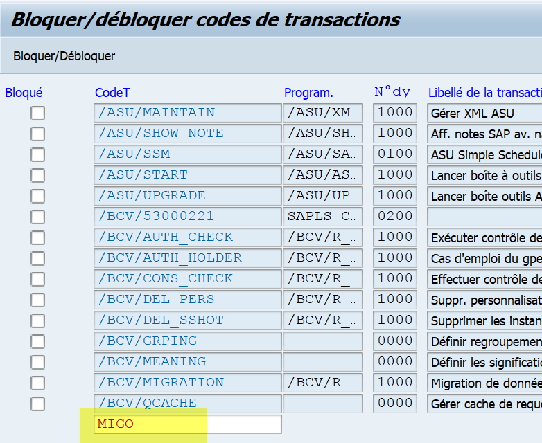 tutoriel SAP transaction SM01