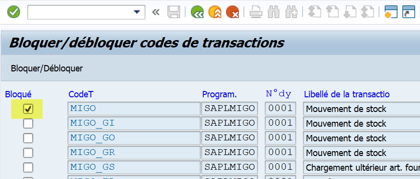 comment bloquer ou débloquer une transaction SAP