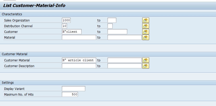 Code article client SAP